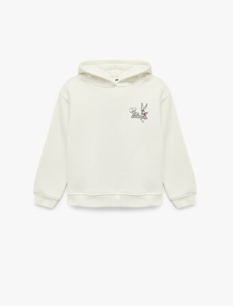 Lisanslı Bugs Bunny Baskılı Uzun Kollu Kapşonlu Oversize Sweatshirt