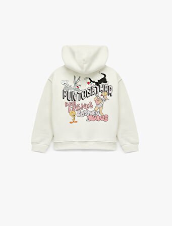 Lisanslı Bugs Bunny Baskılı Uzun Kollu Kapşonlu Oversize Sweatshirt
