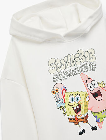 Sponge Bob Baskılı Uzun Kollu Lisanslı Kapşonlu Sweatshirt