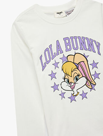 Lisanslı Lola Bunny Baskılı Uzun Kollu Bisiklet Yaka Pamuklu Tişört