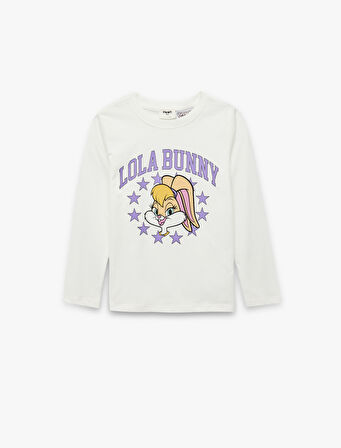 Lisanslı Lola Bunny Baskılı Uzun Kollu Bisiklet Yaka Pamuklu Tişört