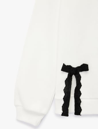 Bisiklet Yaka Fiyonk Detaylı Uzun Kollu Sweatshirt