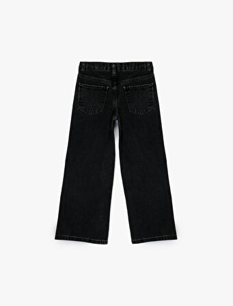 Pamuklu Fiyonk Detaylı Geniş Paça Denim Pantolon