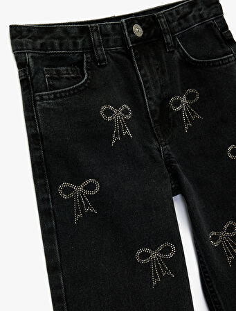 Pamuklu Fiyonk Detaylı Geniş Paça Denim Pantolon