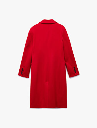 Uzun Kollu Düğmeli Kruvaze Uzun Kaşe Kaban