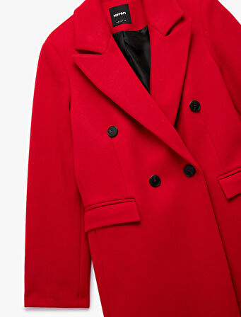 Uzun Kollu Düğmeli Kruvaze Uzun Kaşe Kaban