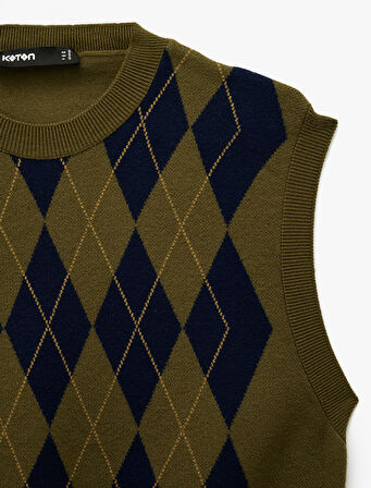 Bisiklet Yaka Baklava Desenli Triko Süveter