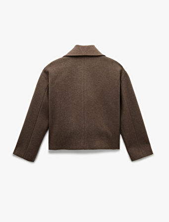 Kısa Kaşe Kaban Kruvaze Düğmeli Uzun Kollu Cepli