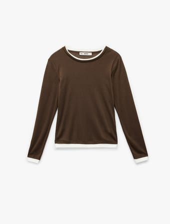 Bisiklet Yaka Biyeli Slim Fit Viskon Karışımlı Uzun Kollu Tişört