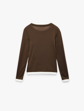 Bisiklet Yaka Biyeli Slim Fit Viskon Karışımlı Uzun Kollu Tişört