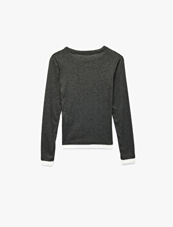 Bisiklet Yaka Biyeli Slim Fit Viskon Karışımlı Uzun Kollu Tişört