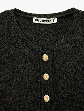 Uzun Kollu Bisiklet Yaka Düğme Detaylı Triko Peplum Hırka