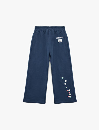 Şardonlu Çiçek Baskılı Pamuklu Geniş Paça Eşofman Altı