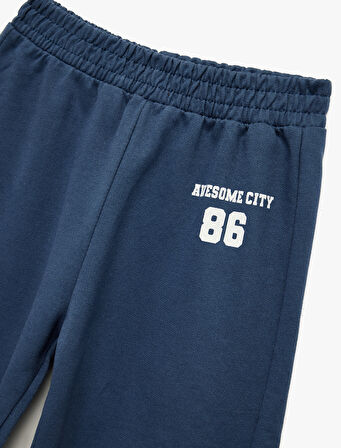 Şardonlu Çiçek Baskılı Pamuklu Geniş Paça Eşofman Altı