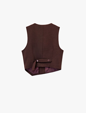 Kolsuz Düğmeli Asimetrik Kruvaze Yaka Yelek