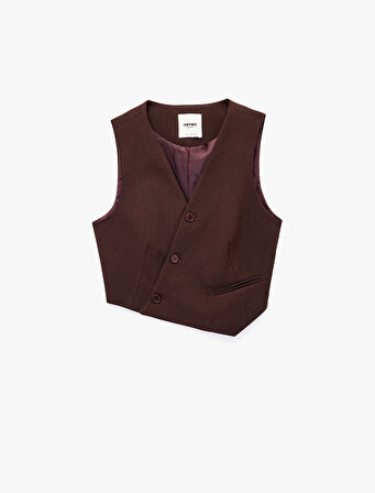 Kolsuz Düğmeli Asimetrik Kruvaze Yaka Yelek