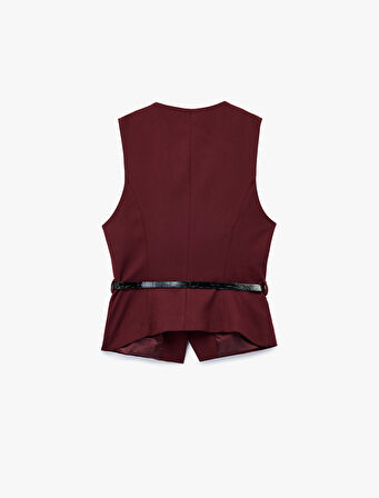 Kemer Detaylı Kolsuz Cepli V Yaka Yelek