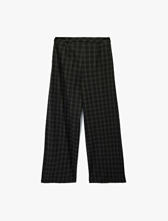 Cepli Yüksek Bel Kareli Geniş Paça Palazzo Pantolon