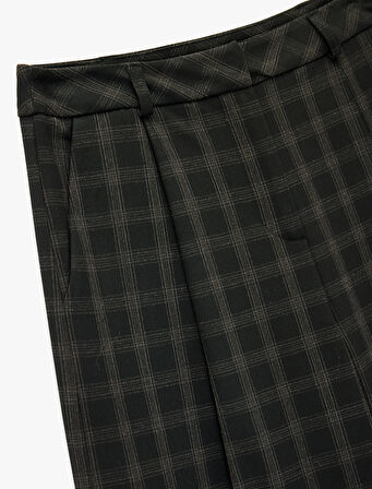 Cepli Yüksek Bel Kareli Geniş Paça Palazzo Pantolon