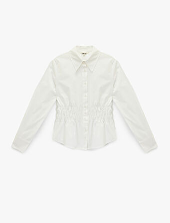 Pamuklu Slim Fit Uzun Kollu Klasik Yaka Beli Büzgülü Poplin Gömlek
