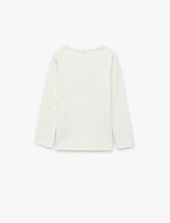 Uzun Kollu Fiyonk Detaylı Bisiklet Yaka Pamuklu Tişört