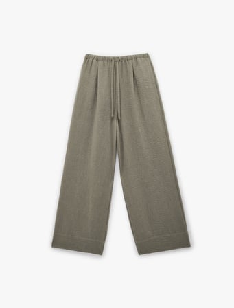 Keten Görünümlü Beli Bağcıklı Geniş Paça Pantolon