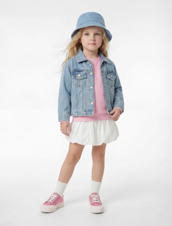 Pamuklu Uzun Kollu Fiyonk İşlemeli Cepli Denim Ceket