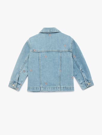 Pamuklu Uzun Kollu Fiyonk İşlemeli Cepli Denim Ceket