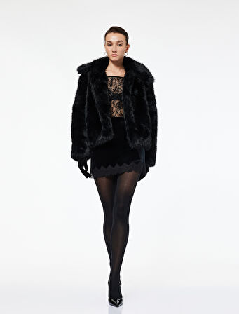 Dantel Detaylı Kadife Mini Etek