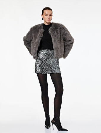 Normal Bel Pullu Payetli Mini Etek