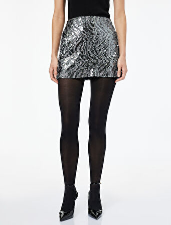 Normal Bel Pullu Payetli Mini Etek