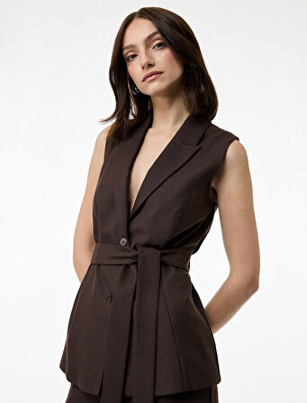 Düğmeli Kemerli Uzun Yelek