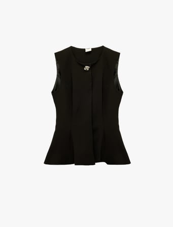 Bisiklet Yaka Metal Aksesuarlı Kolsuz Peplum Bluz