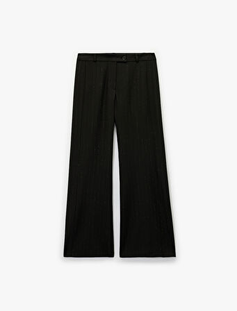 Cepli Çizgili Parıltılı Geniş Paça Kumaş Pantolon