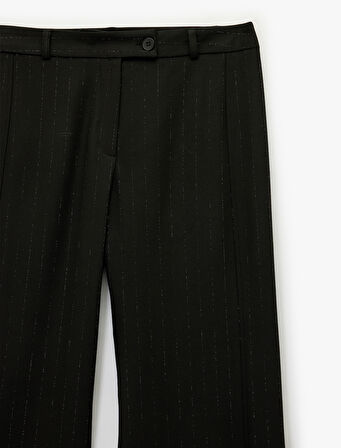 Cepli Çizgili Parıltılı Geniş Paça Kumaş Pantolon