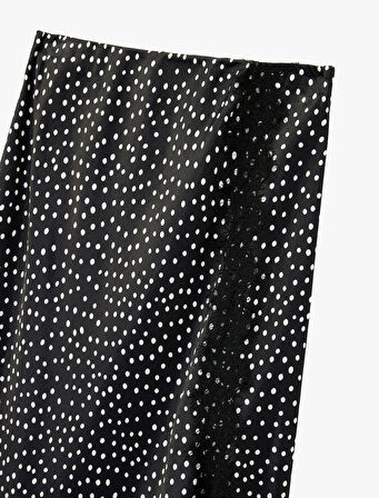 Viskon Puantiyeli Dantel Detaylı Midi Saten Çan Etek