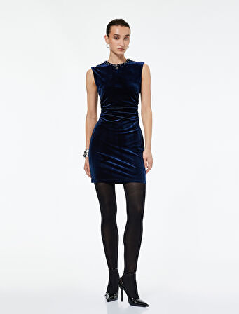 Kolsuz İşleme Detaylı Bisiklet Yaka Slim Fit  Elbise