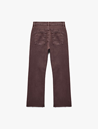 Pamuklu Dar Kalıp Düğmeli Cepli İspanyol Paça Crop Jean Pantolon -  Kick Flare Jeans