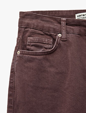 Pamuklu Dar Kalıp Düğmeli Cepli İspanyol Paça Crop Jean Pantolon -  Kick Flare Jeans