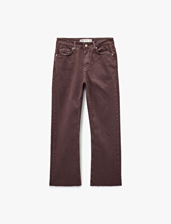 Pamuklu Dar Kalıp Düğmeli Cepli İspanyol Paça Crop Jean Pantolon -  Kick Flare Jeans