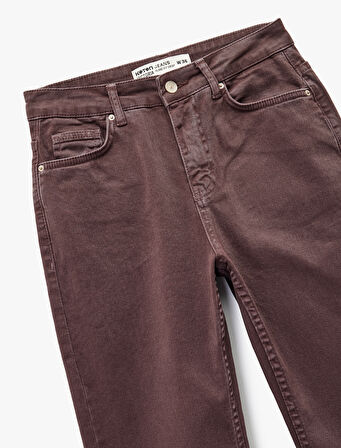 Pamuklu Dar Kalıp Düğmeli Cepli İspanyol Paça Crop Jean Pantolon -  Kick Flare Jeans