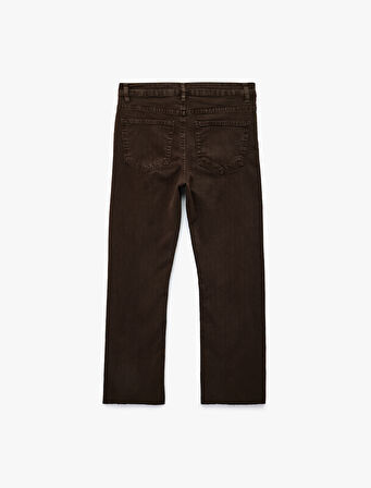 Pamuklu Dar Kalıp Düğmeli Cepli İspanyol Paça Crop Jean Pantolon -  Kick Flare Jeans