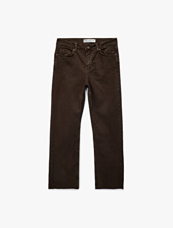 Pamuklu Dar Kalıp Düğmeli Cepli İspanyol Paça Crop Jean Pantolon -  Kick Flare Jeans