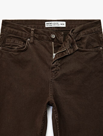 Pamuklu Dar Kalıp Düğmeli Cepli İspanyol Paça Crop Jean Pantolon -  Kick Flare Jeans