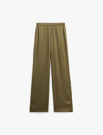 Aerobin Kumaş Beli Lastikli Cepli Geniş Paça Saten Pantolon