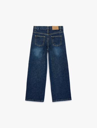 Pamuklu Cepli Geniş Paça Denim Pantolon