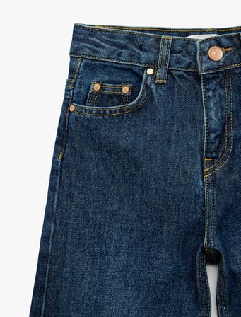 Pamuklu Cepli Geniş Paça Denim Pantolon