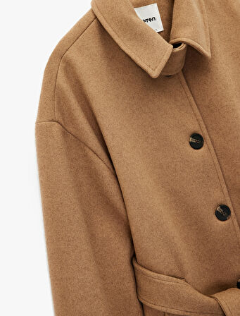 Koton X Şahika Ercümen - Kemerli Kaban Yakası Apoletli Kaşe Uzun Kollu Cepli