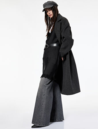 Koton X Şahika Ercümen - Oversize Kaban Kaşe Uzun Düğmeli Cepli Kruvaze