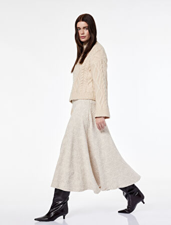 Koton X Şahika Ercümen - Dokulu Asimetrik Kesim Midi Etek